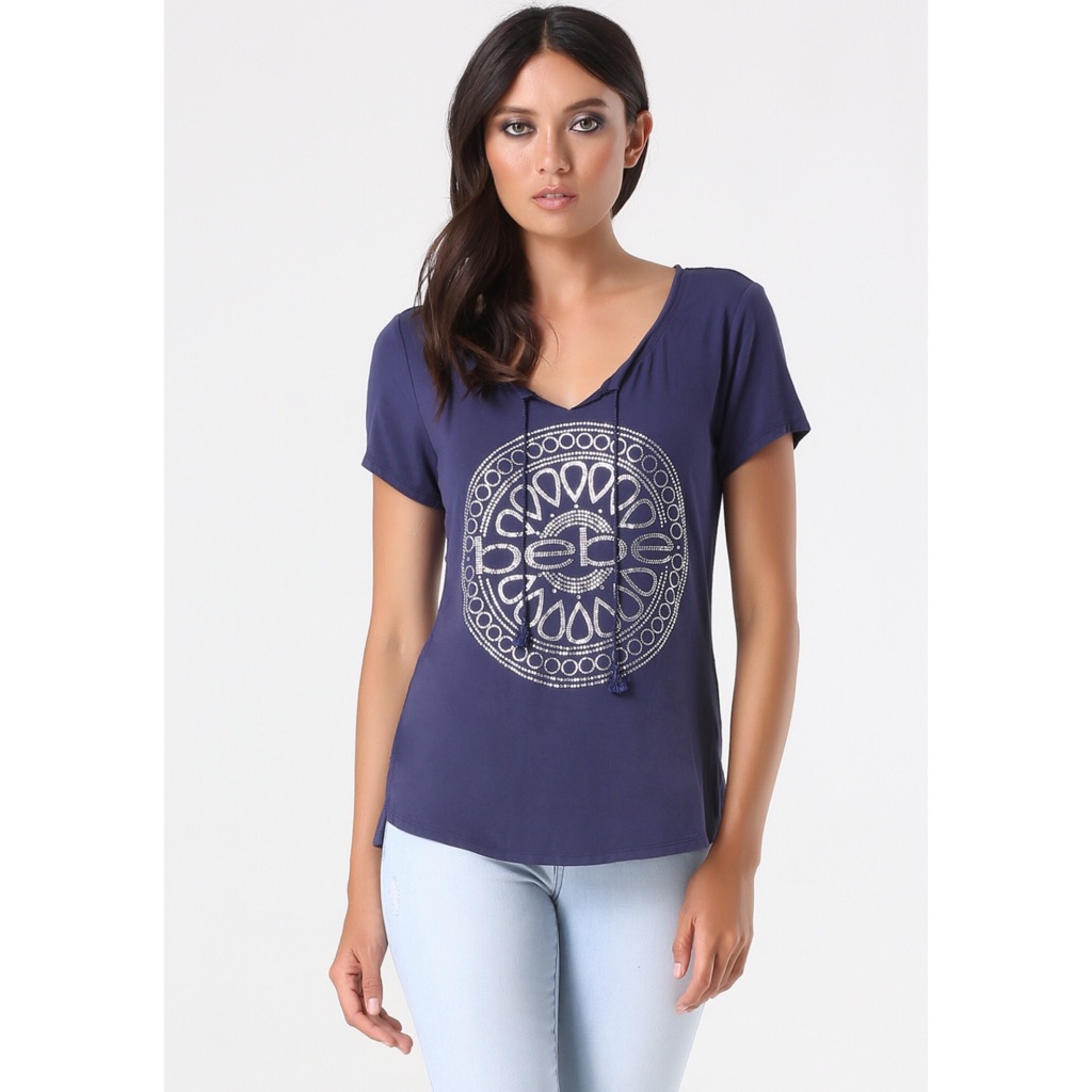 Bebe Logo Medallion Blue Scoop Tee